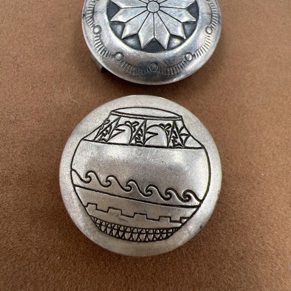 Set Of 5 Sterling Silver Button Covers Western Native American Snap On Vintage - Picture 6 of 9